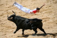 【今日の1枚】アクロバット闘牛、ひらりひらりと牛をかわす スペイン