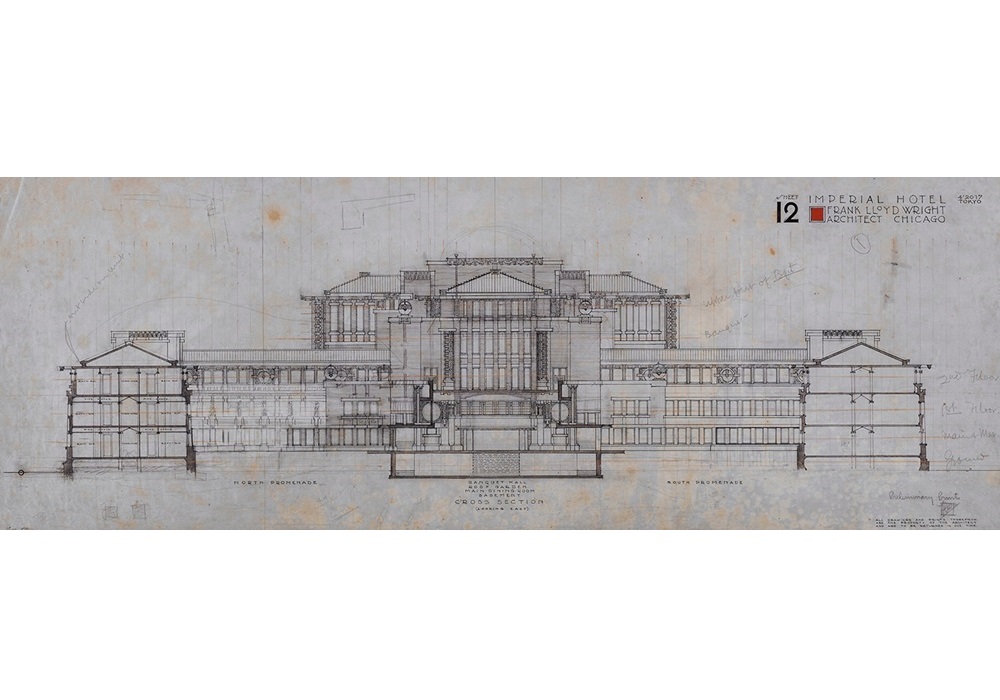 20世紀最高の建築家フランク・ロイド・ライトの回顧展 設計図に描かれ