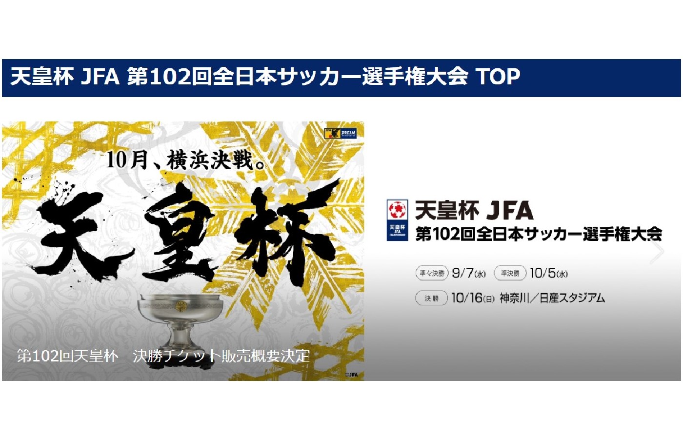 抽選で50組100名の横浜市民を無料招待！　日産スタジアムで開催される「天皇杯 JFA 第102回全日本サッカー選手権大会」の決勝戦