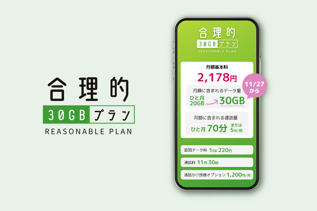 月2178円で30GB＋通話定額付き！ 日本通信SIM「合理的30GBプラン」に