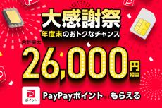 【最大2万6000円相当】SIM契約でPayPayポイントもらえるワイモバイル大感謝祭