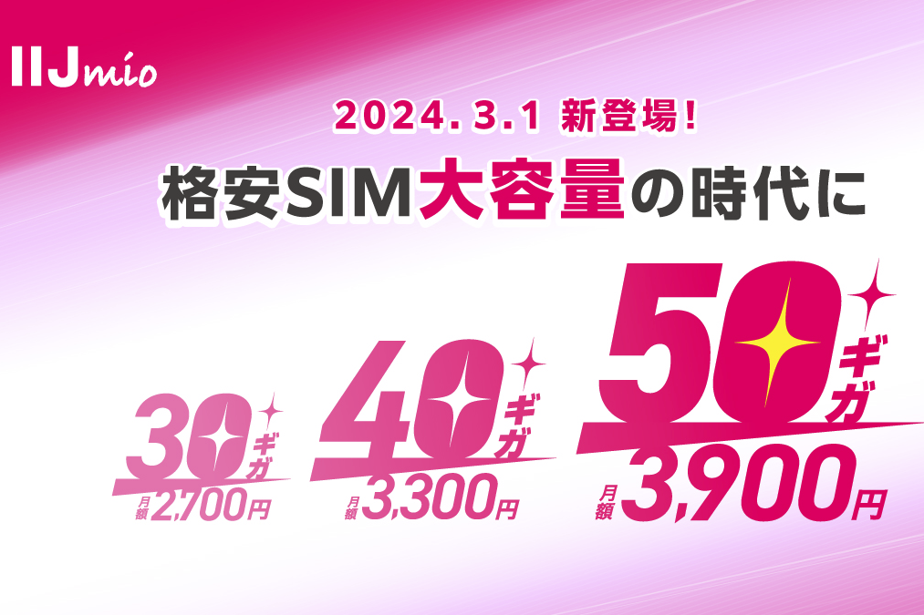 月3900円で50GB　格安SIMのIIJが新料金