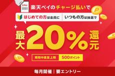 楽天ペイ、チャージ払いで最大20％還元