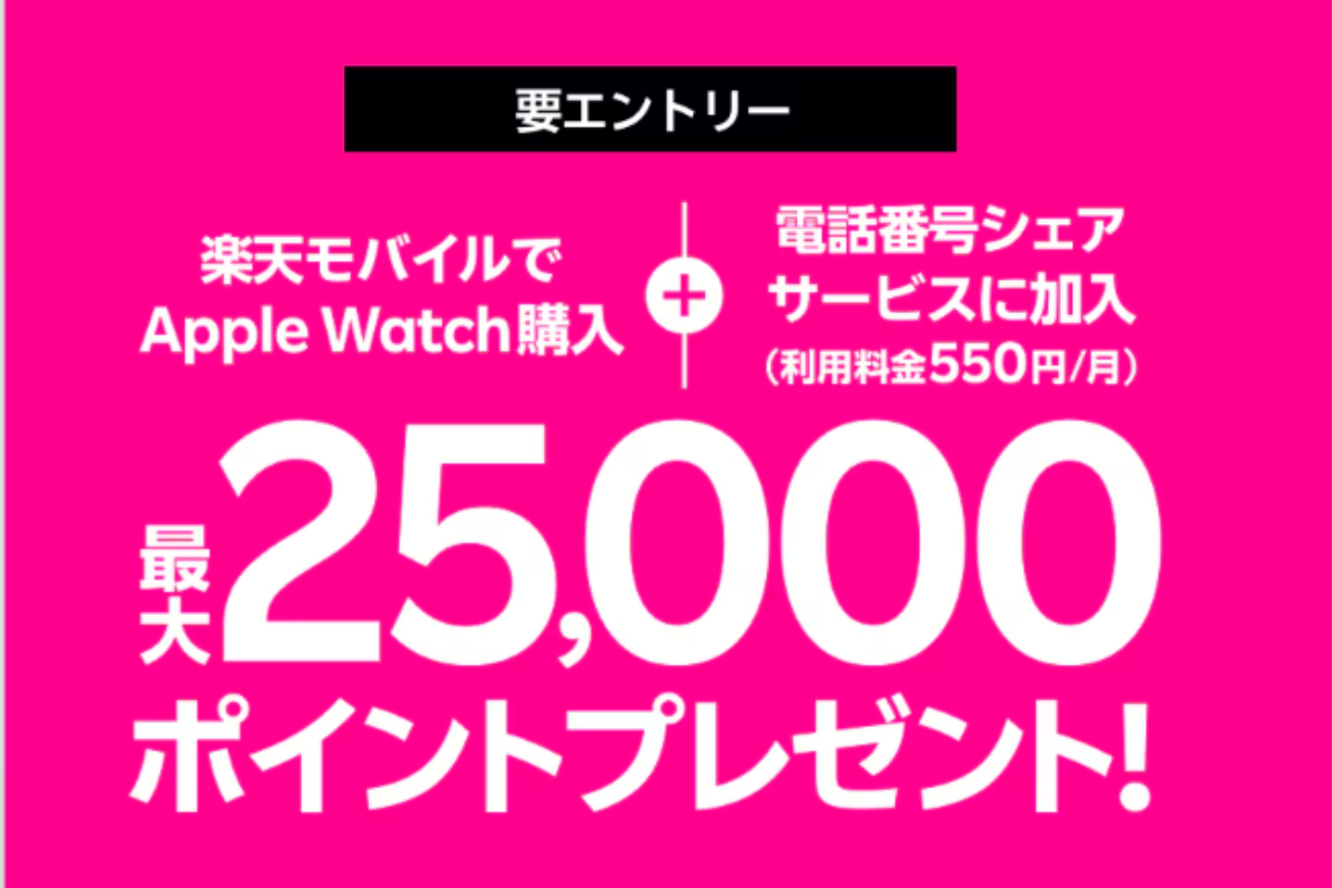 楽天モバイル、最大2万5000ポイントがもらえるキャンペーン実施中