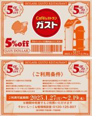 【ガスト】何度も使える５％オフのクーポンが登場中。「ありがたや〜」2月19日まで。