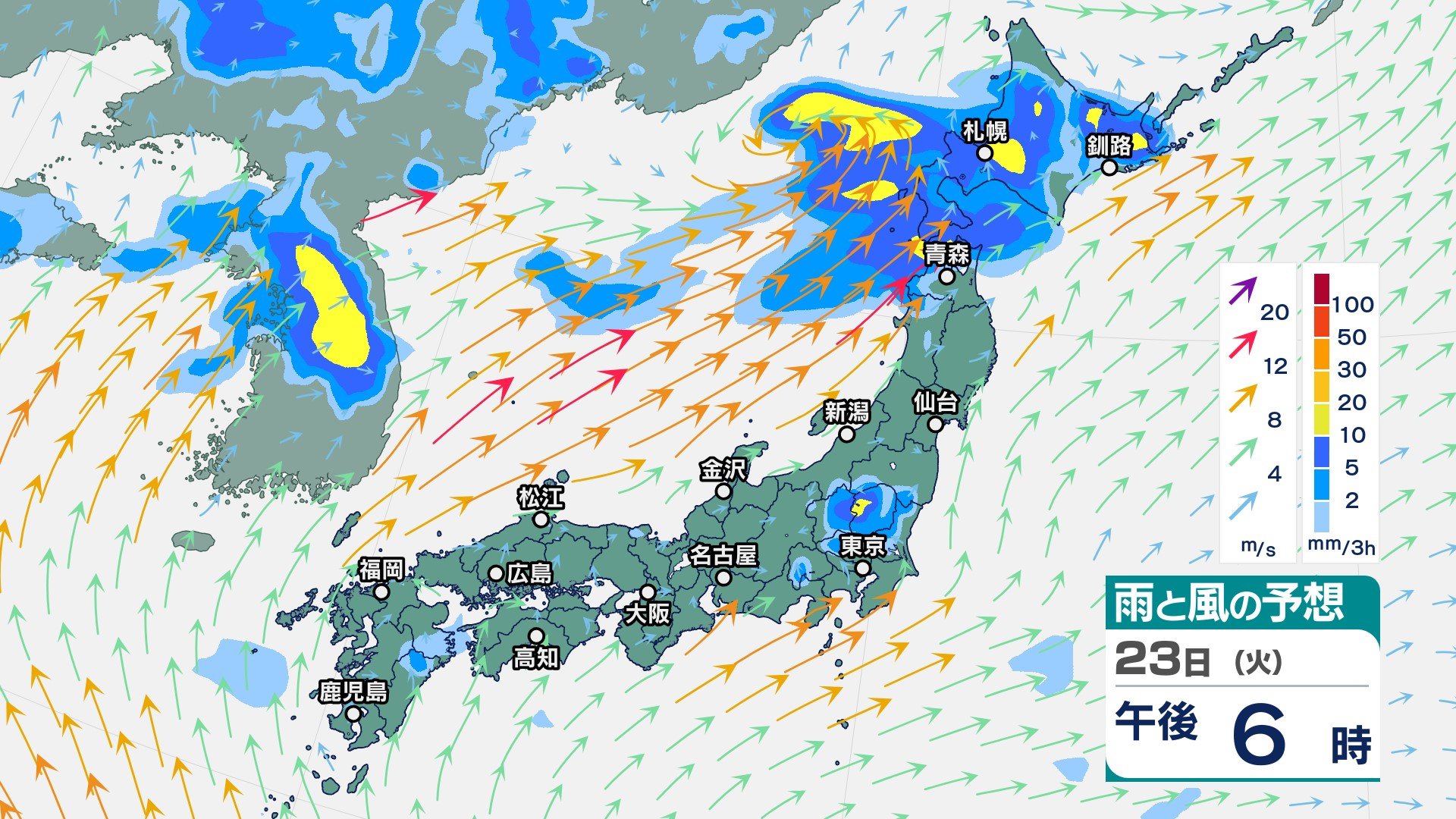 関東甲信や東北、北海道では激しい雨の恐れ　“警報級大雨”となる所も　広い範囲で大気の状態が不安定に　【今後の雨と風のシミュレーション】
