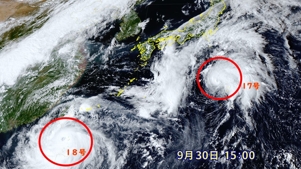 台風18号「クラトーン」急速発達し九州・沖縄に影響か 離れた地域も雨に  台風17号「チェービー」は明日 関東の東を北上 最新進路・雨風予想【台風情報】