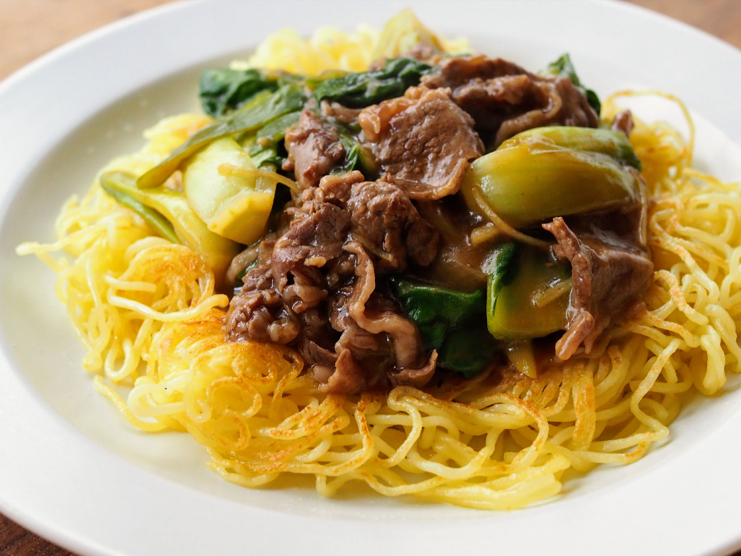 【お腹いっぱい麺レシピ】 牛肉と青梗菜のあんかけのっけ麺 白いごはんにのせるのもおすすめ！