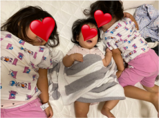 ノンスタ石田、三姉妹が川の字で寝そべる写真にメロメロ