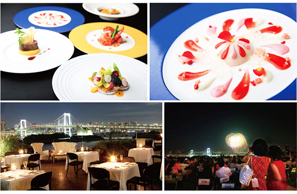 東京湾花火を見ながらオープンテラスでディナー、お台場で1日限りの特別企画