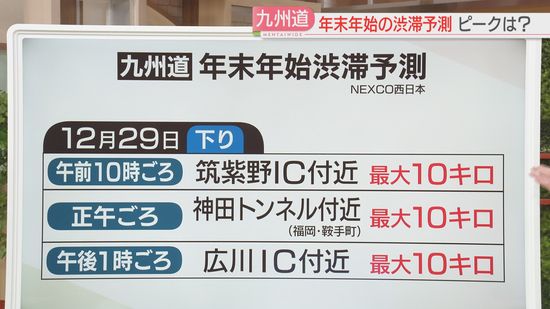 九州道の年末年始の渋滞予測　下りは29日に最大10キロ　上りは1月3日と4日に最大20キロの見込み