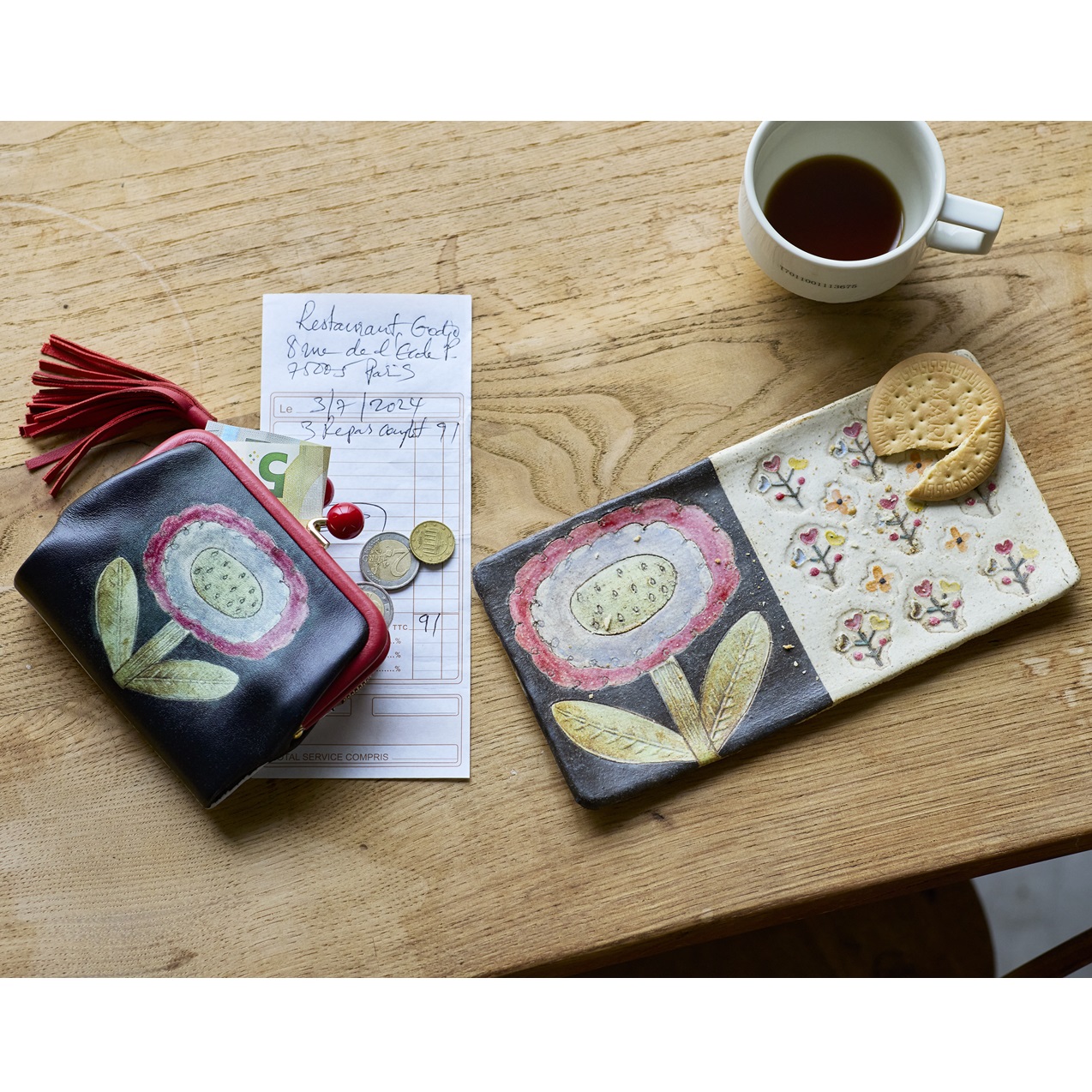 【美品】本田あつみ　お皿2枚セット 本田あつみ 花柄オーバル型陶器皿 2枚セット