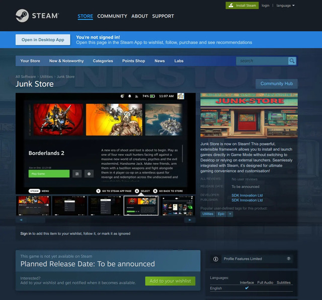 公開から5日…Steam Deck向け他社ストアランチャーアプリ「Junk Store」Steamストアページが非公開に