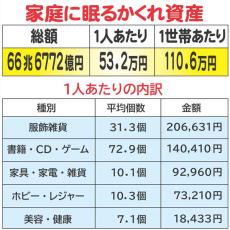 日本の家庭に眠る“かくれ試算”は「総額67.7兆円、1人あたり53.2万円、1世帯あたり110.6万円」の仰天！