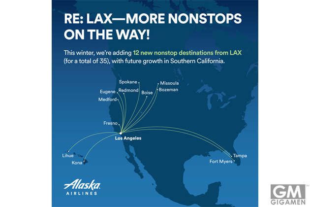 米アラスカ航空、ロサンゼルス発着国内7路線を開設へ　10月から