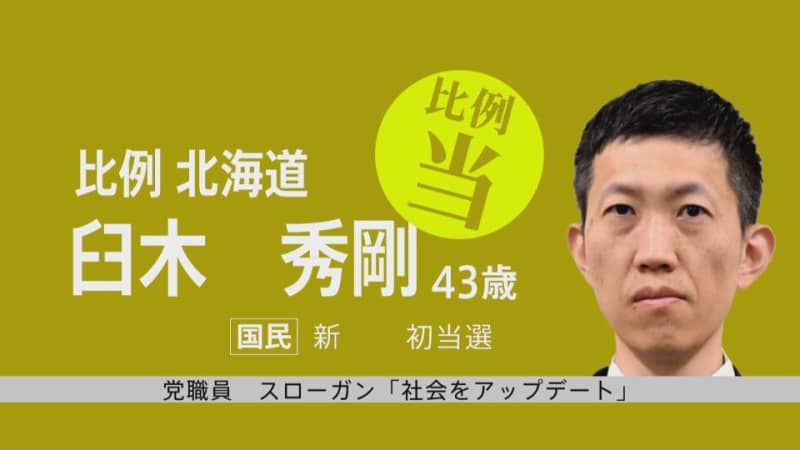 速報　比例北海道ブロック　臼木秀剛氏（国民・新人）当選