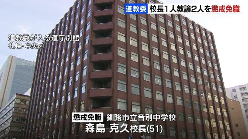 学校内の金庫からＴＡ会費など13万4000円を横領　中学校校長を懲戒免職　北海道教育員会