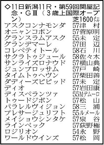 【関屋記念展望】今年のアーリントンＣ覇者ディスペランツァが中心