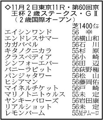 【京王杯２歳ステークス展望】小倉２歳Ｓ覇者のエイシンワンドが重賞連勝へ　マイネルチケットは距離短縮がプラス材料