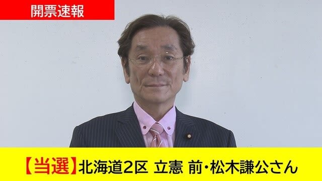 【開票速報】北海道2区 立憲 前・松木謙公さん　当選