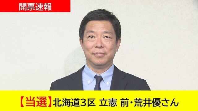 【開票速報】北海道3区 立憲 前・荒井優さん　当選