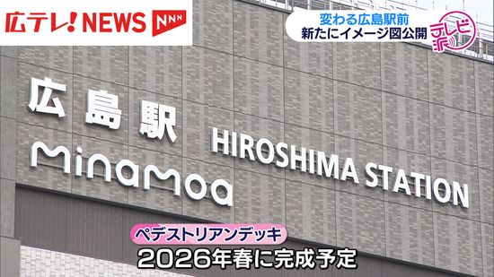 変わる広島駅前　駅前のデパートとつながるペデストリアンデッキのイメージ図公開