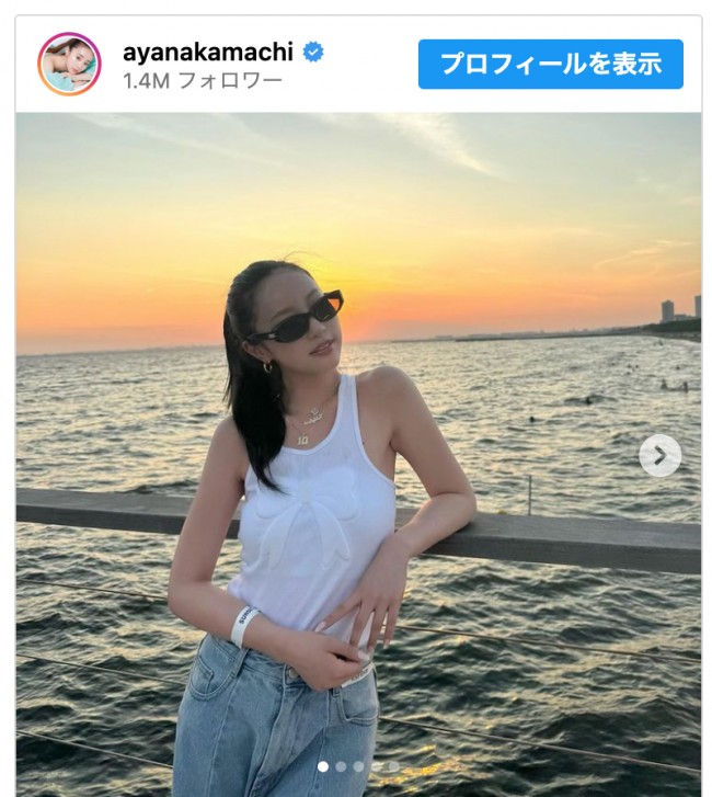 人気YouTuber・中町綾、夕日の海辺でポニテ＆タンクトップ姿を披露「最高にビューティフォー」