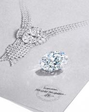 「NY五番街のティファニー本店」で80カラット超のダイヤモンドが輝くネックレスを披露