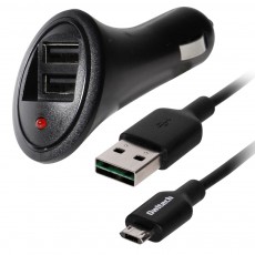 USB、microUSBでコネクタの表裏を気にせず充電＆データ転送できるケーブル付車載用充電器