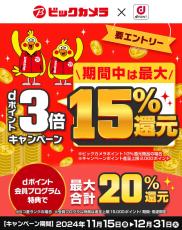 ビックカメラ全店で「dポイント3倍キャンペーン」開催　会員プログラム特典で最大20％還元