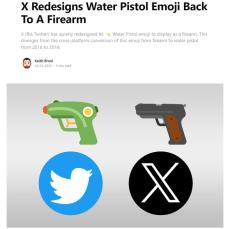 X、Twitter時代の2018年から水鉄砲にしていた銃の絵文字をリアルに戻す