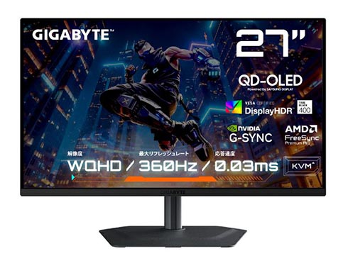 GIGABYTE、360Hz表示をサポートした27型WQHD有機ELゲーミング
