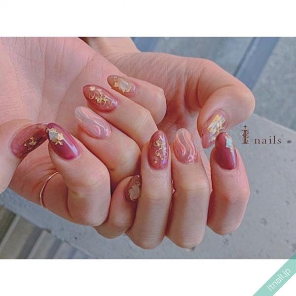 ネイルチップ ニュアンスちゅるん夏ネイルシェルピンクオーロラ