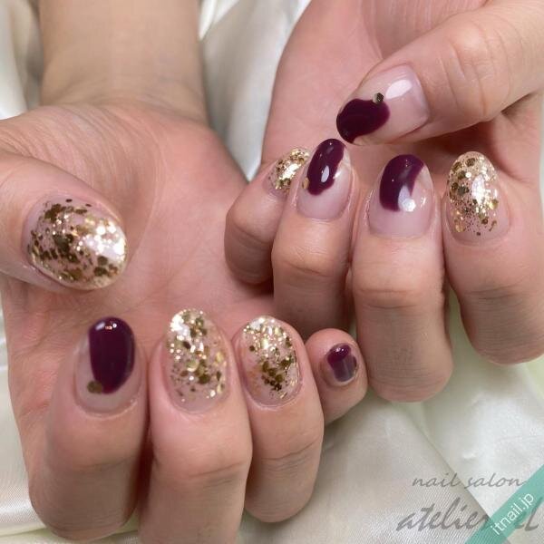 ［50］ネイルチップ ホリデーネイル 冬ネイル 大人ネイル ボルドー ゴールド ネイルチップ No.58 サイズオーダー 大人 ホリデーネイル 冬