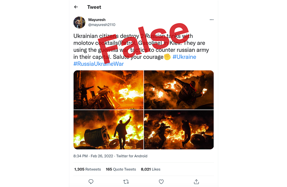 【ファクトチェック】Tweet「火炎瓶で露軍の戦車を破壊するウクライナ市民」→誤り