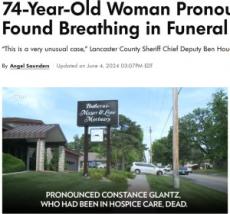 【海外発！Breaking News】老人ホームで死亡が確認された74歳女性、葬儀場で息を吹き返しスタッフ驚愕（米）
