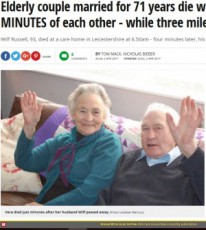 【海外発！Breaking News】71年連れ添った老夫婦の強い絆　4分差で天国へ（英）