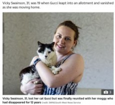 【海外発！Breaking News】12年前に行方不明になった猫、飼い主との再会に喉を鳴らしながら抱きつく（英）