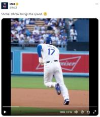 大谷翔平、盗塁のスロー映像「映画のワンシーンみたい」な迫力　MLB公式Xの投稿が話題に