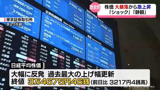 株価暴落から急上昇　影響は　終値ベースで過去最大の上げ幅に