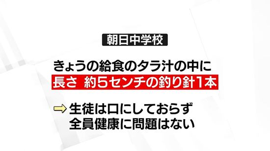 給食のタラ汁に釣り針混入　朝日町の中学校