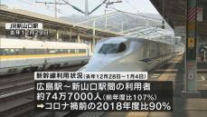 年末年始の新幹線の利用状況…広島・新山口駅間の新幹線を利用した人は前年度と比べ107％で、およそ74万7000人。