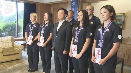 「メダル獲得を目指す！」日本代表のながとブルーエンジェルスの選手4人が知事に決意示す