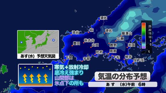 【山口天気 夕刊11/19】寒気＆放射冷却…20日(水)朝は広く今季一番の冷え込み　山間部は今季初「冬日」も!?