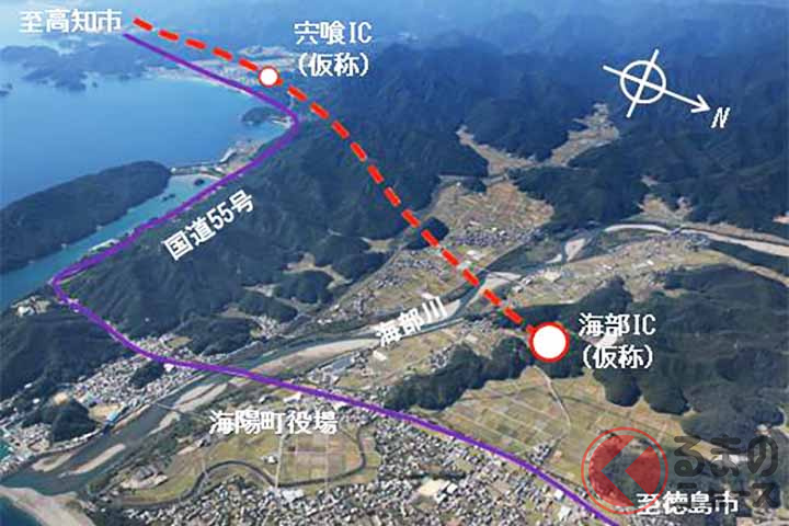 四国右下の「海部野根道路」事業本格化へ　徳島～高知をスイスイ通過、ルートと事業の進み具合は？