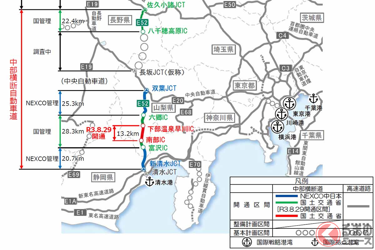 名古屋～甲府の「最短ルート」が変化！ 中部横断道「東名～中央」の開通がもたらした効果は？