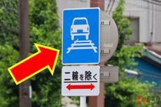 クルマは線路を走れるの？ レアな「謎の標識」何の意味？ 初見ではすぐに理解出来ない人も