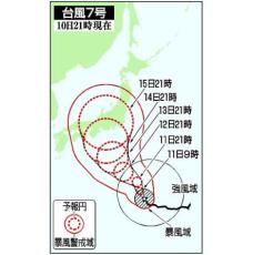 台風7号、小笠原最接近へ　列島、14日から大荒れも