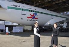 女性活躍支援ロゴの旅客機公開　ジップエア、生理用品企業と連携