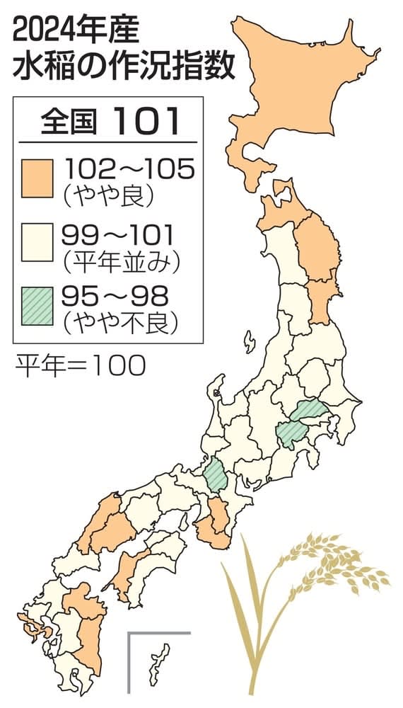 24年産コメ作況「平年並み」　一部地域で日照不足や大雨